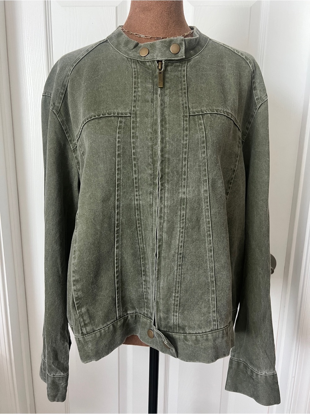 Jane and Delancey Washed Olive Green Bomber Jacket